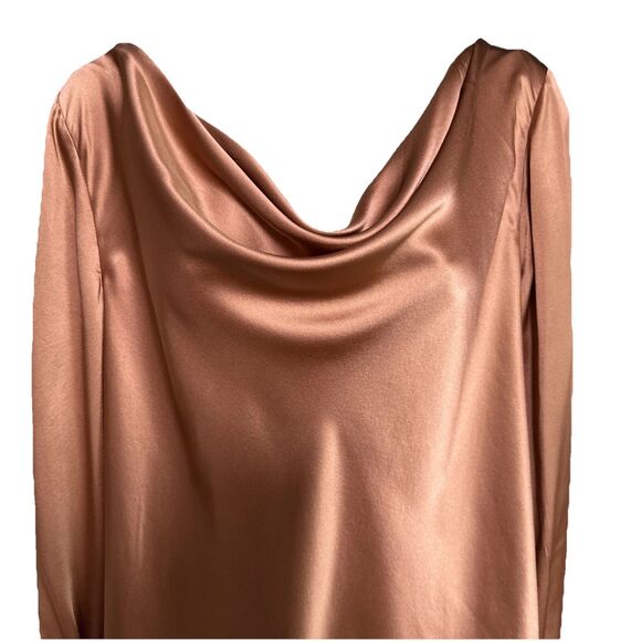 NWT Cinq A Sept Size L Taylee Metallic Brown Silk Satin Long Sleeve Blouse new - Picture 10 of 14